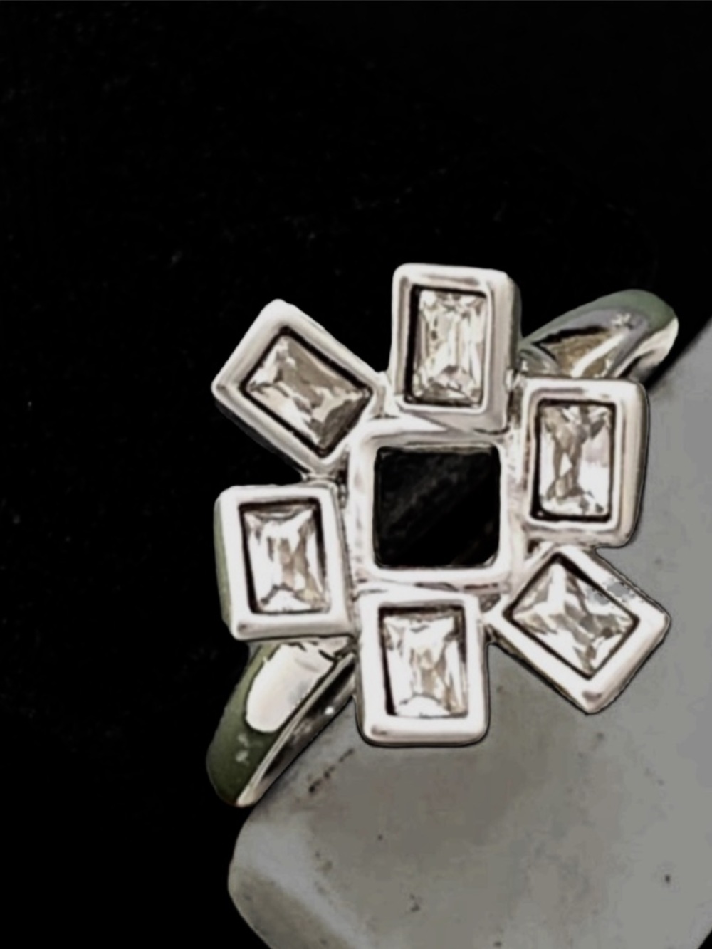 ALEXIS BITTAR New Miss Havisham Silver Mosaic Baguette Crystal Ring